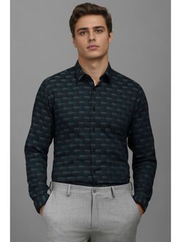 Louis Philippe - Men Black Super Slim Fit Print Full Sleeves Casual Shirt