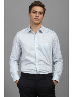 Louis Philippe - Men Light Blue Classic Fit Print Full Sleeves Formal Shirt