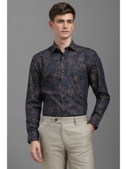 Louis Philippe - Men Navy Classic Fit Print Full Sleeves Formal Shirt