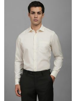 Louis Philippe - Men Cream Classic Fit Textured Full Sleeves Formal Shirt