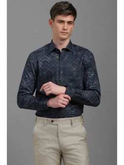 Louis Philippe - Men Navy Classic Fit Print Full Sleeves Formal Shirt