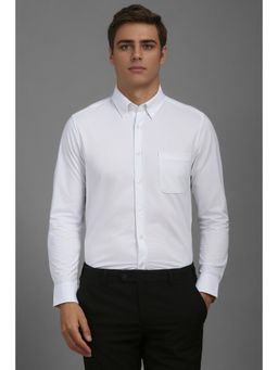 Louis Philippe - Men White Slim Fit Solid Full Sleeves Formal Shirt
