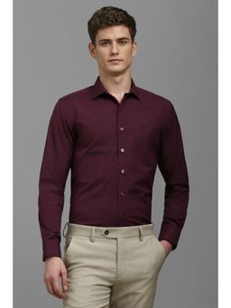 Louis Philippe - Men Maroon Slim Fit Solid Full Sleeves Formal Shirt