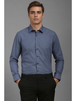 Louis Philippe - Men Blue Slim Fit Stripes Full Sleeves Formal Shirt