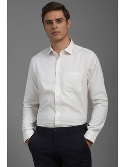 Louis Philippe - Men White Slim Fit Textured Full Sleeves Formal Shirt