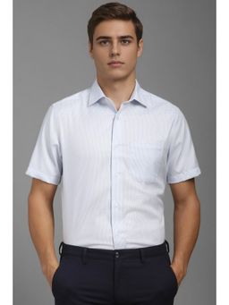 Louis Philippe - Men Light Blue Classic Fit Textured Half Sleeves Formal Shirt