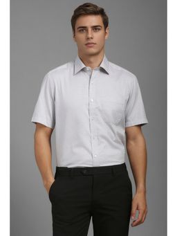 Louis Philippe - Men Grey Classic Fit Textured Half Sleeves Formal Shirt