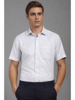 Louis Philippe - Men Grey Classic Fit Stripes Half Sleeves Formal Shirt