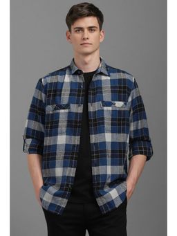 Louis Philippe - Men Blue Slim Fit Check Full Sleeves Casual Shirt