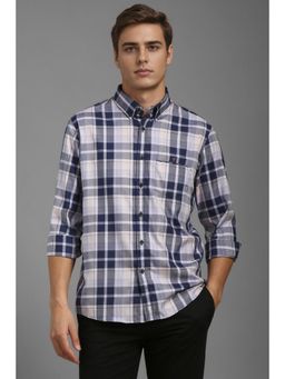 Louis Philippe - Men Blue Slim Fit Check Full Sleeves Casual Shirt