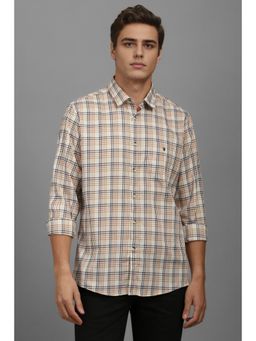 Louis Philippe - Men Beige Slim Fit Check Full Sleeves Casual Shirt