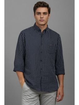 Louis Philippe - Men Navy Slim Fit Stripes Full Sleeves Casual Shirt