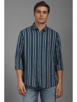 Louis Philippe - Men Blue Slim Fit Stripes Full Sleeves Casual Shirt