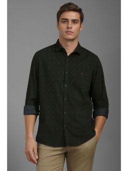 Louis Philippe - Men Olive Slim Fit Print Full Sleeves Casual Shirt