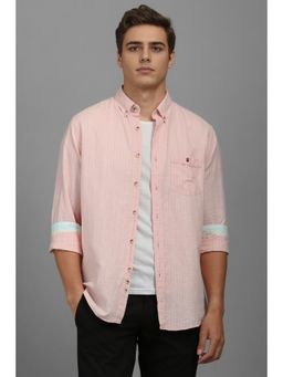 Louis Philippe - Men Peach Slim Fit Stripes Full Sleeves Casual Shirt