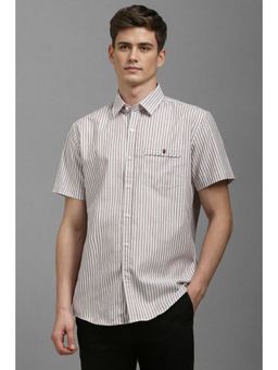 Louis Philippe - Men Brown Slim Fit Stripes Half Sleeves Casual Shirt