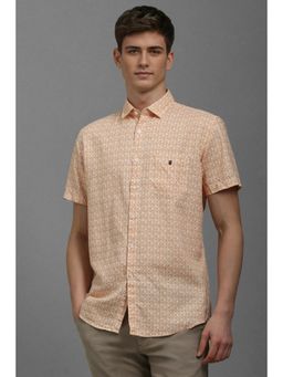 Louis Philippe - Men Orange Slim Fit Print Half Sleeves Casual Shirt