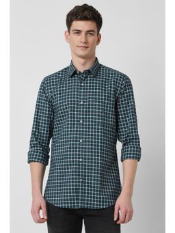 Peter England - Men Green Slim Fit Check Shirt