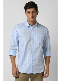 Peter England - Men Light Blue Slim Fit Stripes Shirt