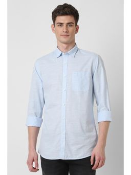 Peter England - Men Light Blue Slim Fit Self Design Shirt
