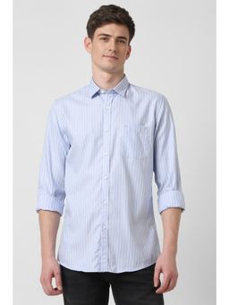 Peter England - Men Light Blue Slim Fit Stripes Shirt