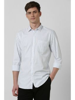 Peter England - Men White Slim Fit Stripes Shirt
