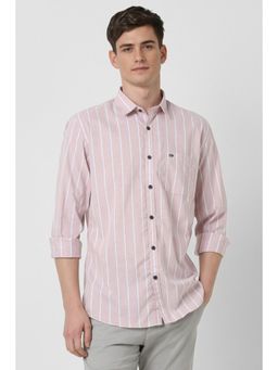 Peter England - Men Pink Slim Fit Stripes Shirt