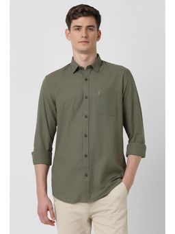 Peter England - Men Olive Slim Fit Solid Shirt