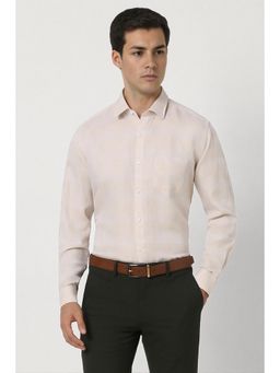 Van Heusen - Men Beige Regular Fit Textured Full Sleeves Formal Shirt