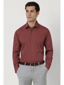 Van Heusen - Men Maroon Regular Fit Stripes Full Sleeves Formal Shirt
