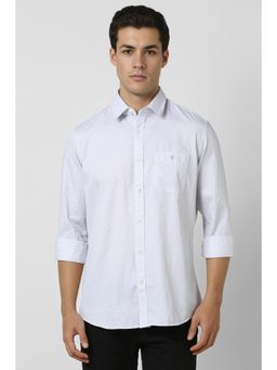 Van Heusen - Men White Slim Fit Print Full Sleeves Casual Shirt
