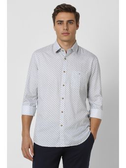 Van Heusen - Men White Slim Fit Print Full Sleeves Casual Shirt