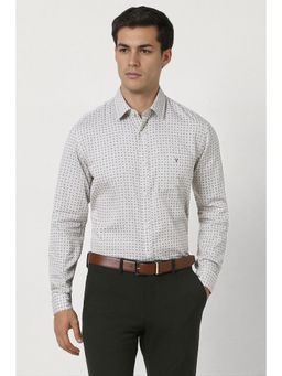 Van Heusen - Men White Slim Fit Print Full Sleeves Casual Shirt