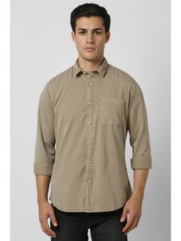 Van Heusen - Men Khaki Slim Fit Solid Full Sleeves Casual Shirt