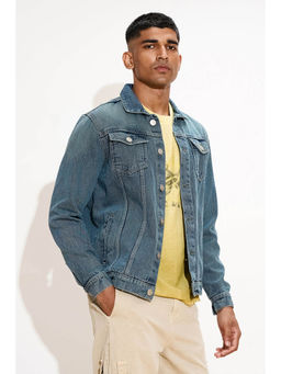 FREAKINS - Blue Solid Denim Jacket