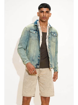 FREAKINS - Blue Solid Denim Jacket