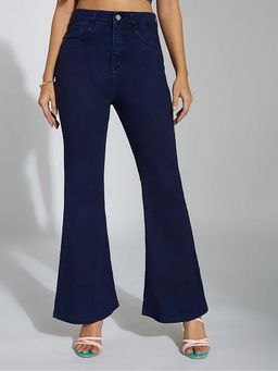 Angelfab - Women Denim Blue Mid Waist Bootcut No Fade Jeans