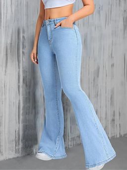 Angelfab - Women Denim Blue Mid Waist Bootcut No Fade Jeans