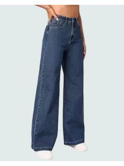 Angelfab - Women Denim Blue High Waist Wide No Fade Jeans