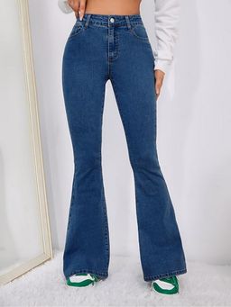 Angelfab - Women Denim Blue Mid Waist Bootcut Light Fade Jeans