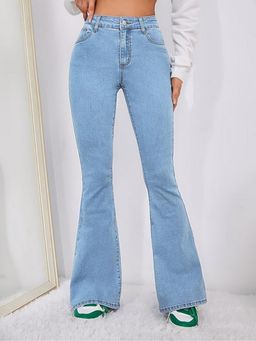 Angelfab - Women Denim Blue High Waist Bootcut Light Fade Jeans