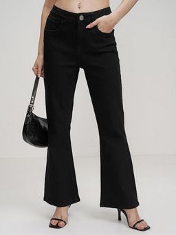 Angelfab - Women Denim Black Mid Waist Bootcut No Fade Jeans