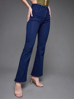 Angelfab - Women Denim Blue High Waist Bootcut No Fade Jeans