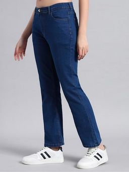 Angelfab - Women Blue Denim Mid Waist Bootcut No Fade Jeans