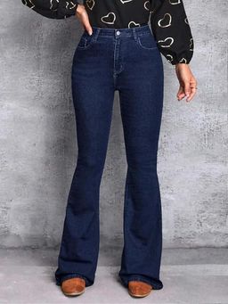 Angelfab - Women Denim Blue Mid Waist Bootcut No Fade Jeans
