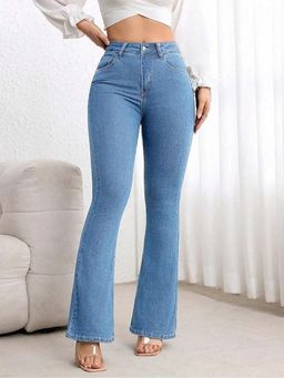 Angelfab - Women Denim Blue High Waist Bootcut No Fade Jeans
