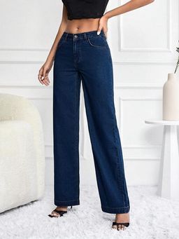 Angelfab - Women Blue Denim Mid Waist Wide No Fade Jeans