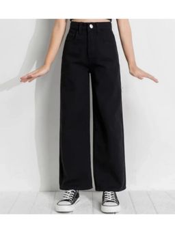 Angelfab - Women Denim Black High Waist Wide No Fade Jeans