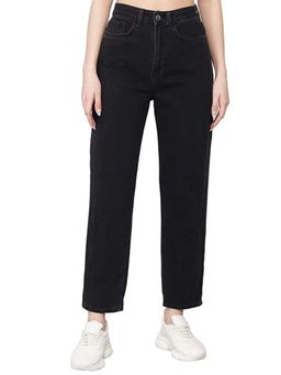 Angelfab - Women Black High Waist Straight Denim Jeans