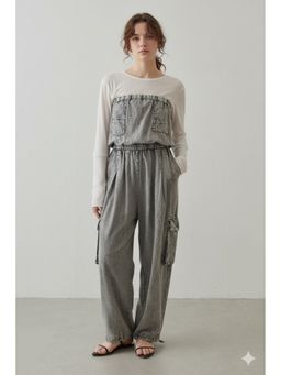 NOBARR - Women Cotton Tube Cargo Grey Jumpsuit